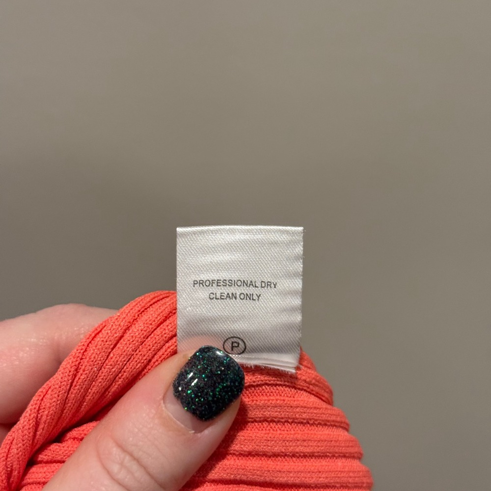 STAUD Dana Ribbed Knit Colorblock Midi Dress Peach Coral Orange Sml V-Neck Small - Picture 12 of 14